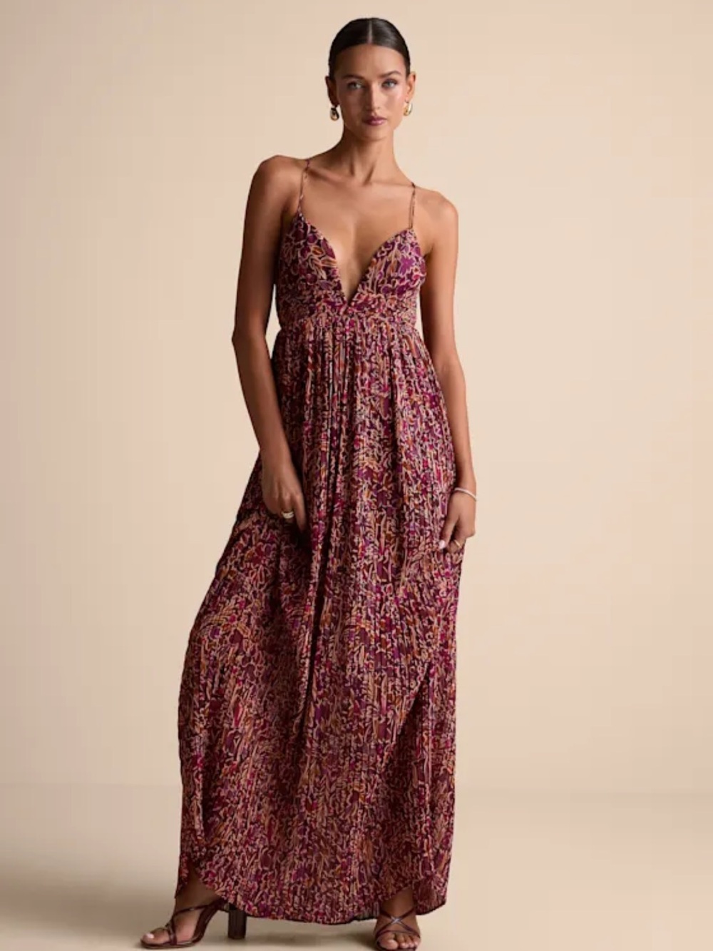 NWT Lulu’s Magenta Floral Print Maxi Dress